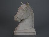 A Pair of French White Marble Horse Trophies