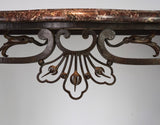 French Rococo Iron Console Table with a Marble Top