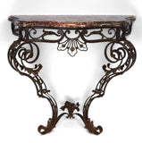 French Rococo Iron Console Table with a Marble Top